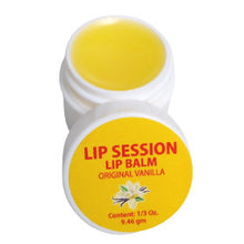 Load image into Gallery viewer, Lip Session Lip Balm Original (Vanilla) with lid off.
