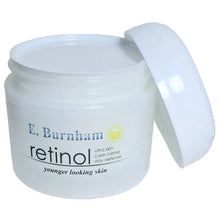 Load image into Gallery viewer, Jar of E. Burnham retinol cream with a white lid on a white background
